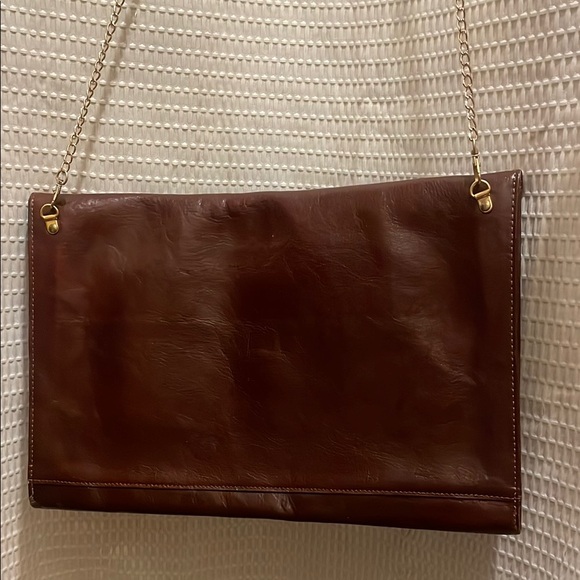 Brown Leather Envelope Clutch with Chain - Picture 11 of 11